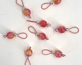 Fuchsia and Orange Crackle Stitch Markers - Item No. 1367