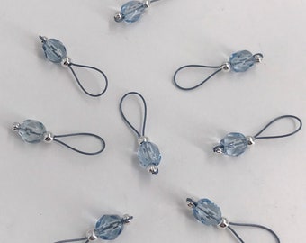 Light Blue Czech Glass Beads Stitch Markers - US 10 - Item No. 1215