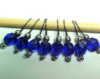 Cobalt Blue Stitch Markers - US 10 - Item No. 450