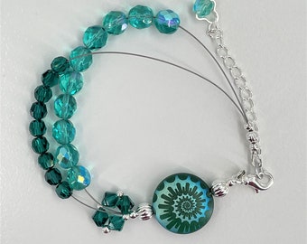Sea Green Ammonite Row Counter Abacus Bracelet for Knitting and Crocheting - Item No 1315
