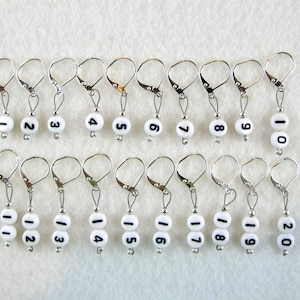 Numbered Removable Leverback Stitch Markers - 1 to 20 - Item No. 1029