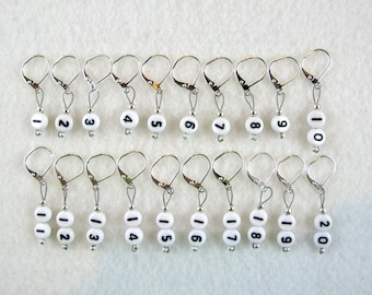 Numbered Removable Leverback Stitch Markers - 1 to 20 - Item No. 1029