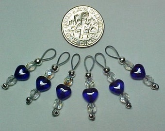 Cobalt Blue Heart Sock Knitter Stitch Markers - US 5 - Item No. 277