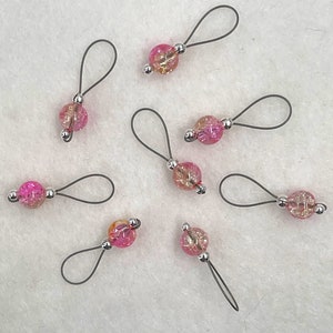 Pink Lemonade Crackle Glass Knitting Stitch Markers US 5 Item No. 534 image 1