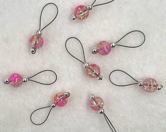 Soft Loop Pink Lemonade Crackle Glass Stitch Markers - US 5 - Item No. 534