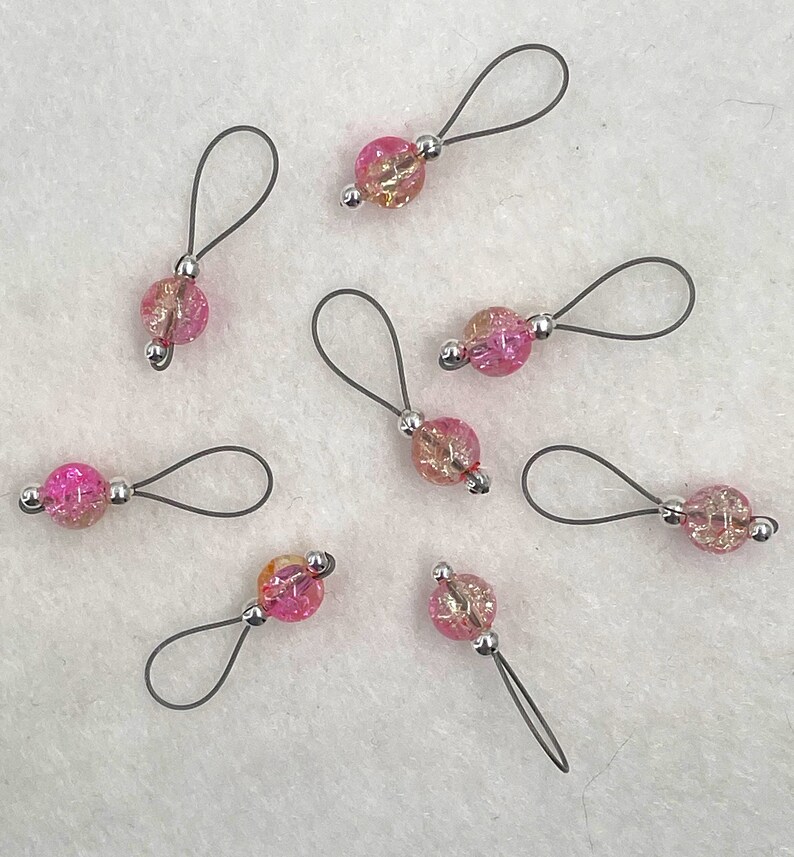 Pink Lemonade Crackle Glass Knitting Stitch Markers US 5 Item No. 534 image 1