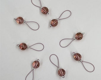 Pink Luster Beads on Blush Pink Wire Stitch Markers - US 11 - Item No. 1290