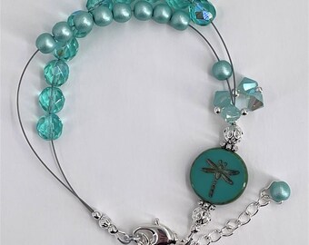 Seafoam Dragonfly Row Counter Knitting Abacus Bracelet - Item No. 1312