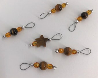 Tiger's Eye Gemstone Knitting Stitch Markers - US 5 - Item No. 1226