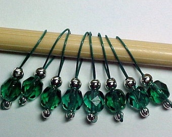 Teal Green Stitch Markers on Forest Green Wire - US 10 - Item No. 453