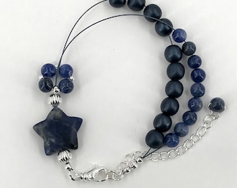 Row Counter Abacus Knitting Bracelet - Stardust and Denim with Sodalite Gemstones - Item No. 604