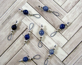 Handmade Blue Aventurine Gemstone Stitch Markers - US 5 - Item No. 1065