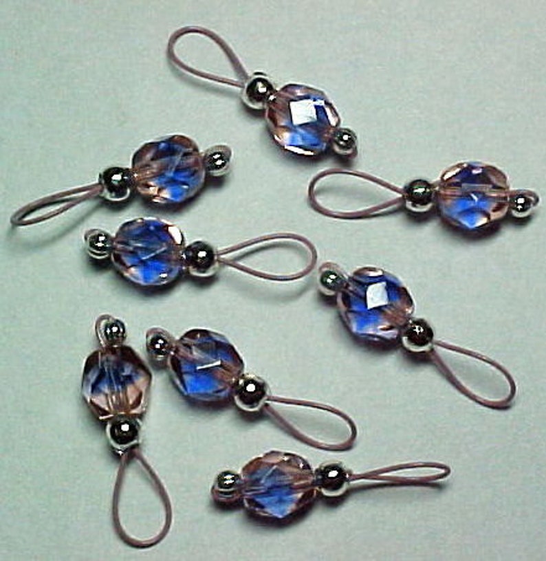 Pink and Blue Beads on Blush Pink Wire Stitch Markers US 5 Item No. 615 image 1