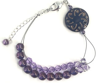Czech Purple Opal Sun Row Counter Knitting Abacus Bracelet - Item No 1388