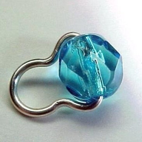 SALE - DANGLEFREE STITCH MARKERS- NEEDLE HUGGER - BRIGHT AQUA W\/STERLING SILVER - SET OF 6