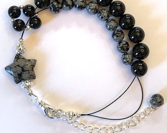 Abacus Row Counter Bracelet - With or Without Extender - Black Onyx and Snowflake Obsidian - Item 21