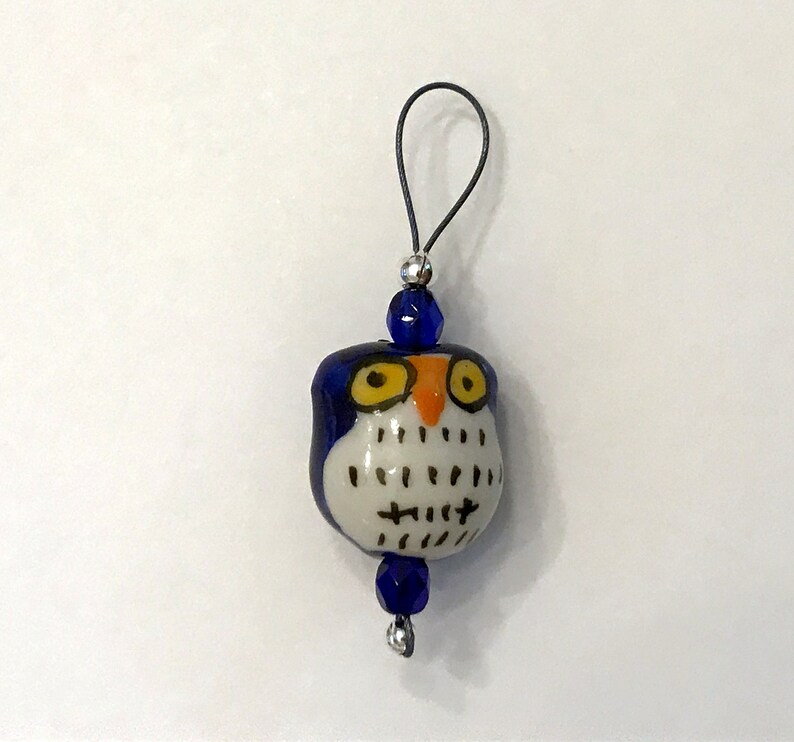 Cobalt Blue Porcelain Owl Stitch Markers Set of 6 US 10 Item No. 1152 image 2