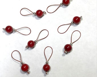 Red Bamboo Coral Stitch Markers on Brick Red Wire - US 13 - Item No. 1117