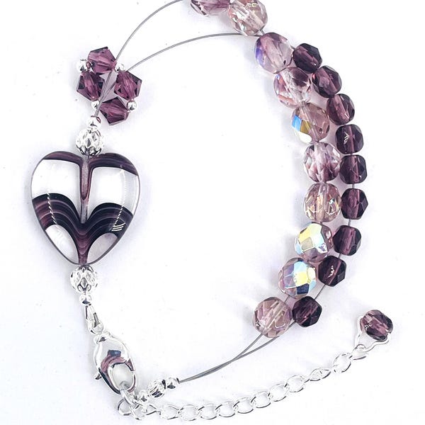 Pulsera de ábaco con forma de corazón morado - Artículo n.° 850