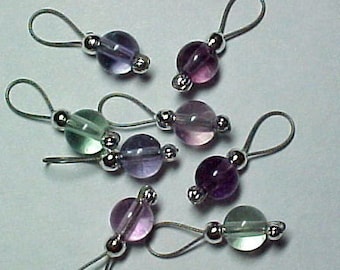 Rainbow Fluorite Gemstone Stitch Markers - US 5 - Item No. 614