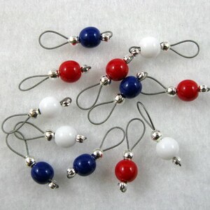 Knitting Stitch Markers - Red, White, and Blue - Set of 12 - US 10 - Item No. 795