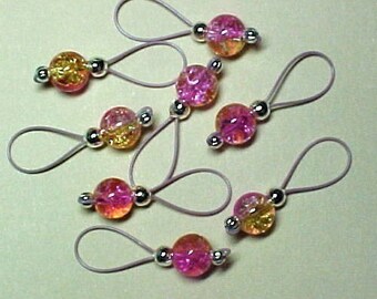 Pink Lemonade Crackle Glass Knitting Stitch Markers - US 5 - Item No. 534