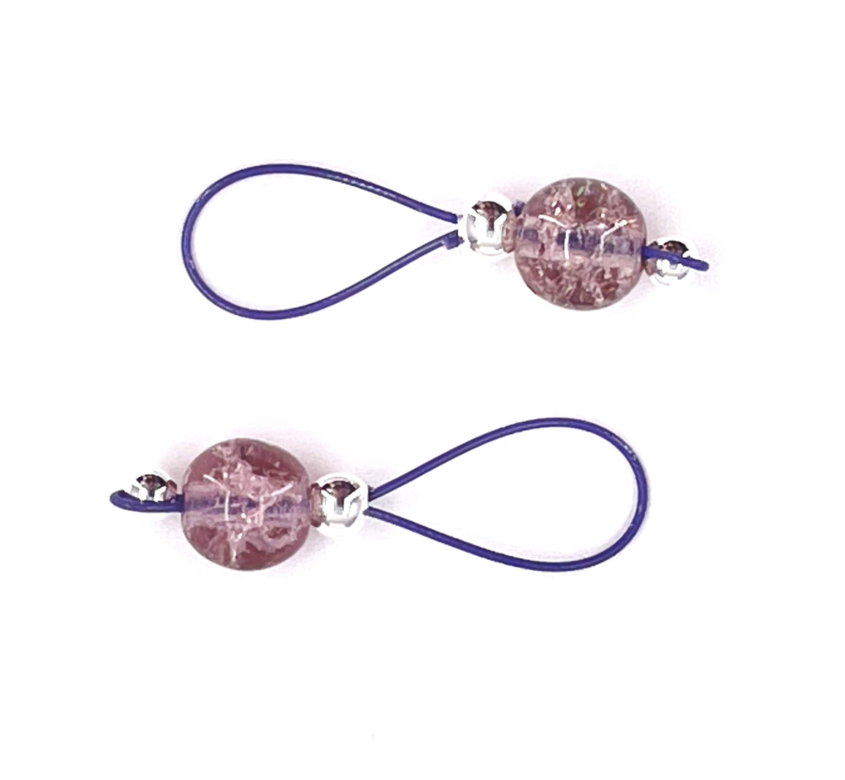 Mauve Crackle Glass Stitch Markers on Plum Purple Wire - US 10 - Item ...