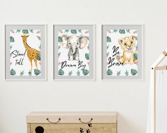 Lot de 3 affiches pour chambre d'enfant sur le thème de la jungle