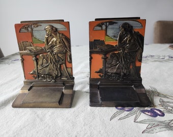 Antieke, gedateerde 1925 Pompeiaanse bronzen boekensteunen Art Deco set van 2 in goede staat