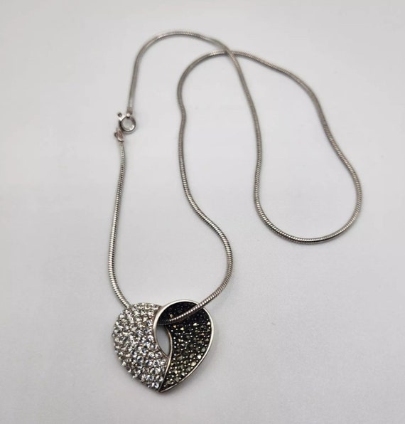 Sterling Silver CZ Marcasite Heart Pendant On Ste… - image 1