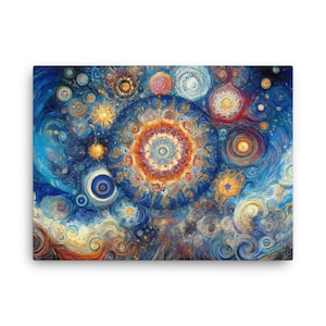 Celestial Mandala Cosmos Canvas Art - Vibrant Galaxies and Stars, Abstract Oil Painting, Unique Mystical Wall Decor