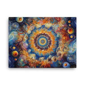 Galactic Harmony - Abstract Mandala Oil Painting Canvas, Cosmic Wall Art