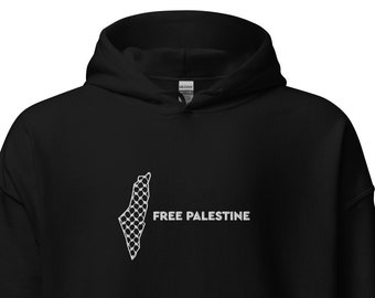 Bestickter Free Palestine Hoodie - Unisex Heavy Blend Hoodie - Palästina Karte Keffiyeh Print - Spezieller Design Hoodie - Unisex Muslimischer Hoodie