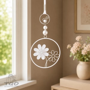 Fensterdeko Hänger Blumen Weiß – Deko zum Hängen aus Metall-3097754B