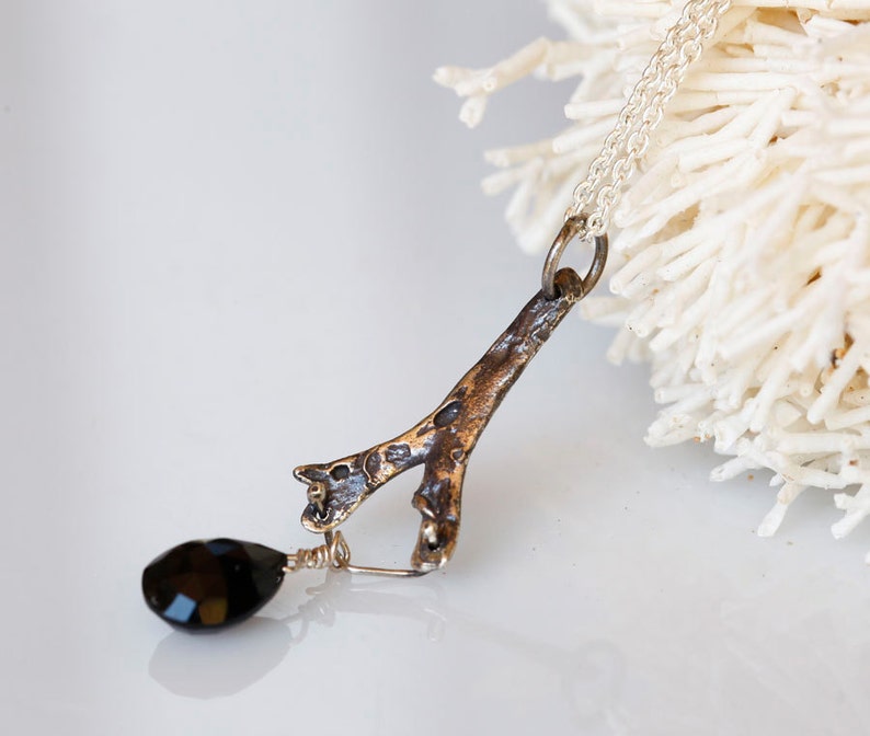 Dark mermaid necklace, seaweed and stone pendant, sterling, onyx image 1