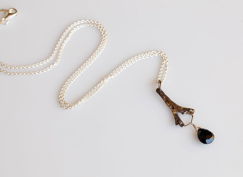 Dark mermaid necklace, seaweed and stone pendant, sterling, onyx image 3