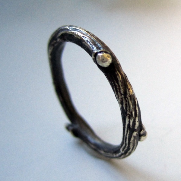 Willow twig ring, sterling silver, blackened twig jewelry, made to order, your size