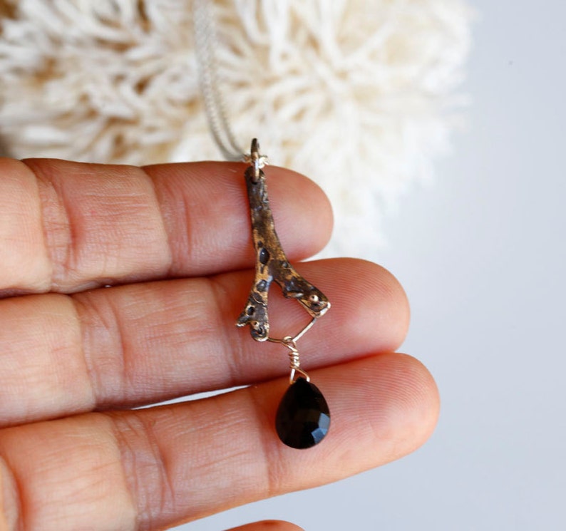 Dark mermaid necklace, seaweed and stone pendant, sterling, onyx image 2