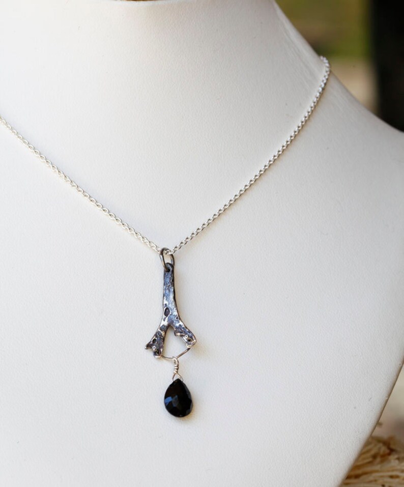 Dark mermaid necklace, seaweed and stone pendant, sterling, onyx image 4