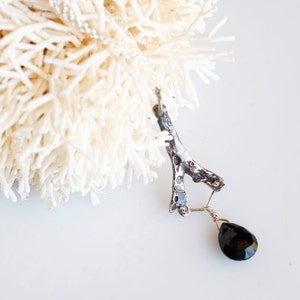 Dark mermaid necklace, seaweed and stone pendant, sterling, onyx image 5
