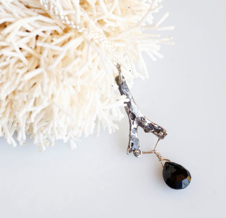 Dark mermaid necklace, seaweed and stone pendant, sterling, onyx image 5