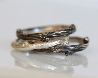 Willow twig ring, sterling silver stacking rings, twig stacking set, Made to order, your size