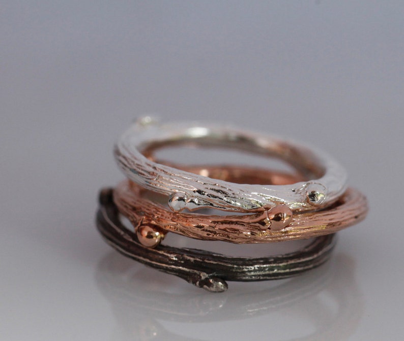 Willow Twig Ring 14k Rose Gold and Sterling Silver Stacking | Etsy