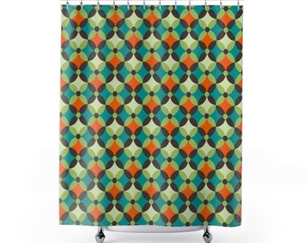 Retro Vintage Shower Curtain, Boho Bathroom Decor, Mid Century Bath Curtain, Unique bath Curtain,  Mid Century Bathroom Décor, Boho style