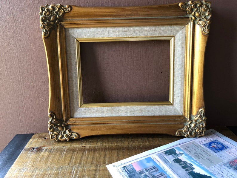 Solid Wood Ornate Gold /& Linen Picture Frame 11 x 9 Floral Embellishment