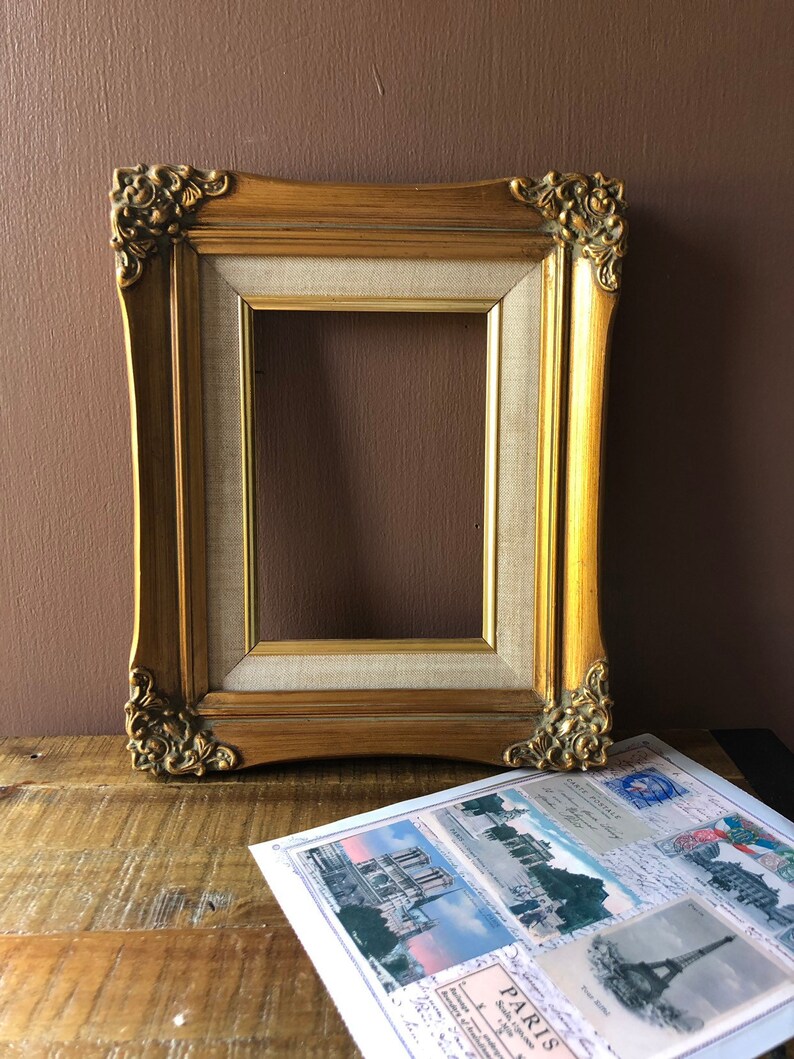 Solid Wood Ornate Gold /& Linen Picture Frame 11 x 9 Floral Embellishment