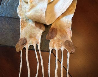 No.59 Felted scarf - Cream with light brown, yellow