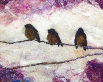 No. 769 Three on a Limb - Needlefelt Art XL  Wool Painting