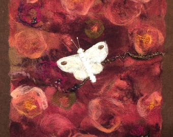 Sale! No.728 White Moth Too - Needlefelt Art XLarge