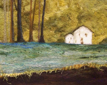 No.772 House on a Hill - Needlefelt Art XL - Wool Painting